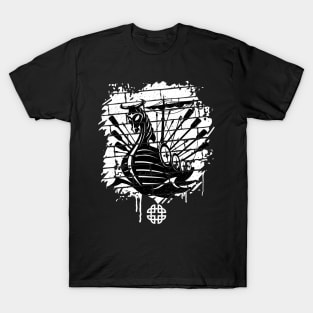 Viking Dragon Ship Graffiti Art T-Shirt